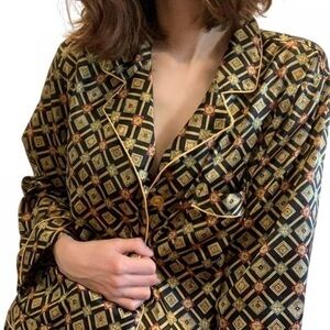 Vintage 90s Victoria's Secret Pajama Set: Black Gold Satin Sleepwear Medium